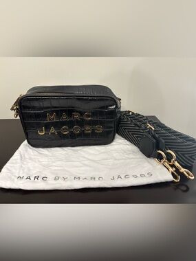 Marc Jacobs Black Croc-Embossed Belt Bag with Gold Hardware